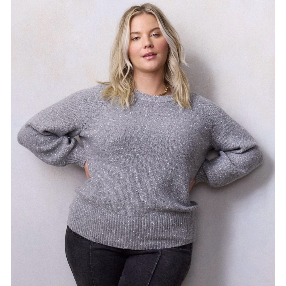 NWT LC Lauren Conrad Knitted Crewneck Raglan Sweater Metallic Gray Plus Size 2X